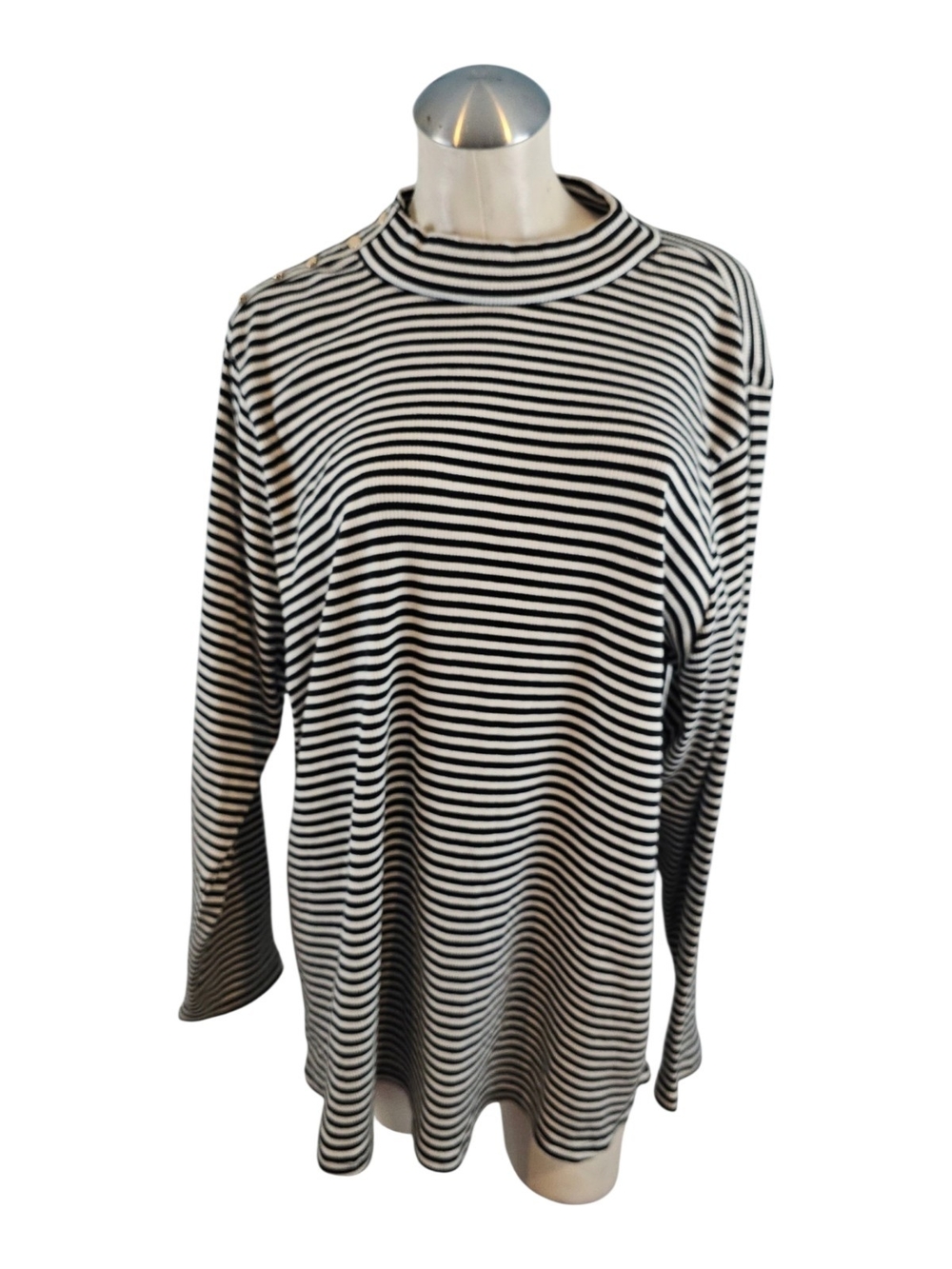 Lane Bryant Black & White Striped Long Sleeve Mock Neck Top Size 22 24